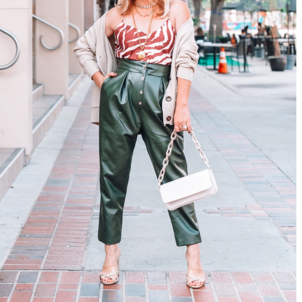 MAJORELLE Dark Green Leather Pants